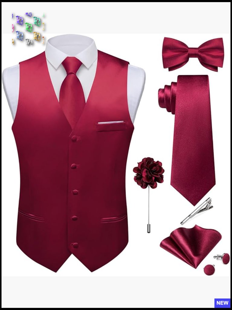 Satin Tuxedo Vest Set Classic Formal Wedding Party Elegant Dress Wear